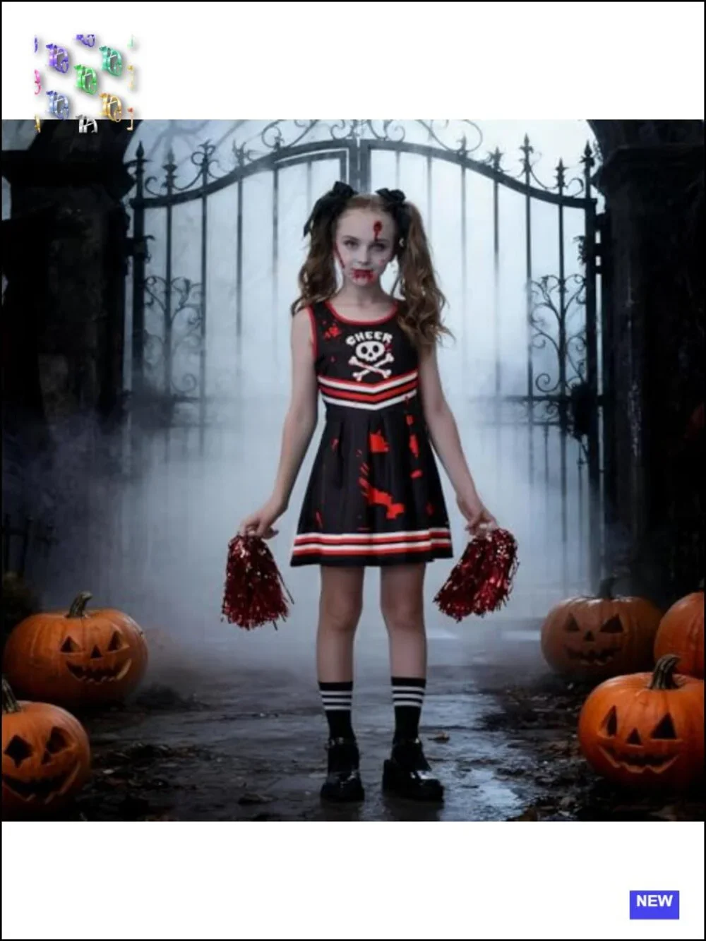 Toddler Girls Zombie Cheerleader Costume Set with Pom Poms Halloween